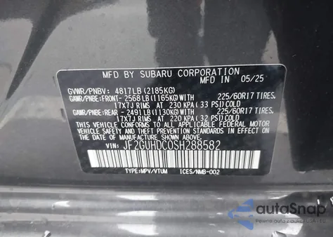 2025 Subaru Crosstrek Premium from USA, damaged, VIN JF2GUHDC0SH288582